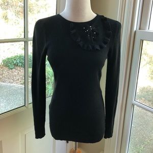 Ann Taylor black pearl embellished ribbed top